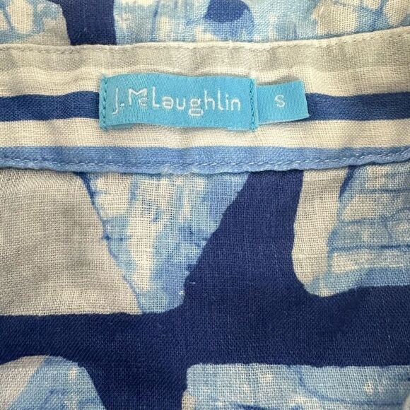 J. McLaughlin Lois Linen Small Blouse Blue White - Picture 8 of 13